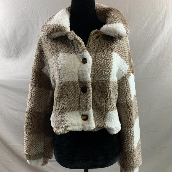 Plaid Button Front Teddy Jacket 50% OFF - Picture 6 of 7